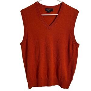 Brooks Brothers Mens 100% Saxxon Merino Wool Sweater Vest M Orange Pullover
